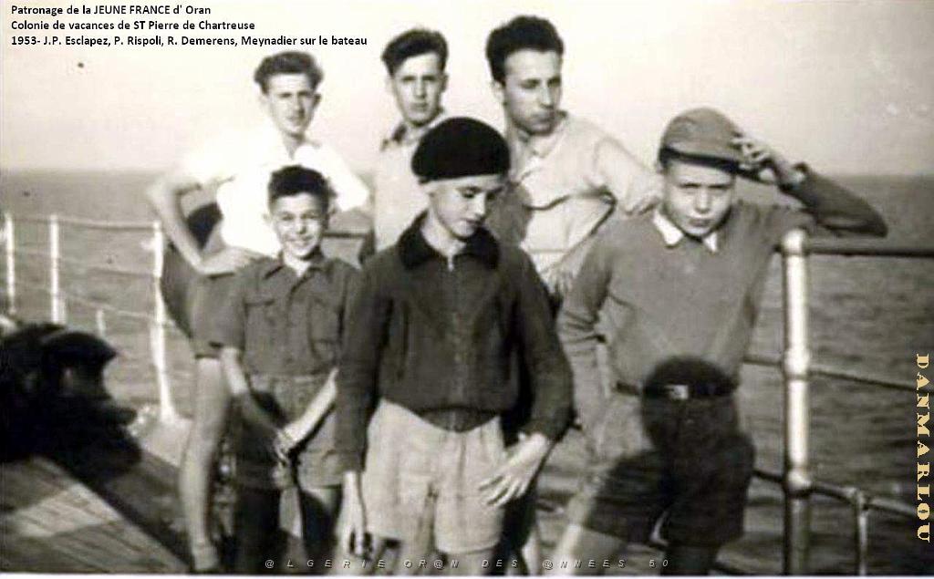 COLO JEUNE FRANCE 1953 JP. Esclapez,P.Rispoli, R.Demeurens, Meynadier sur le bateau.jpg